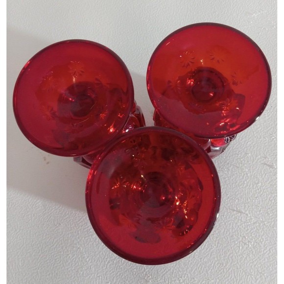 2 Moon & Stars Ruby Red 4.5 Vintage L.G.WRIGHT MOON AND STAR RED RUBY WINE GOBLETS